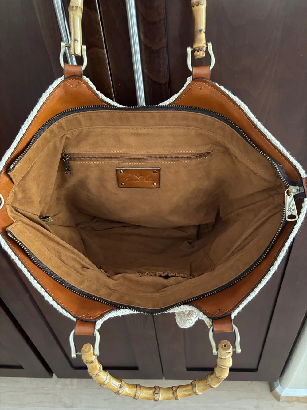 Patricia Nash Mazara Cream Crochet Tote with Bamboo Handles
